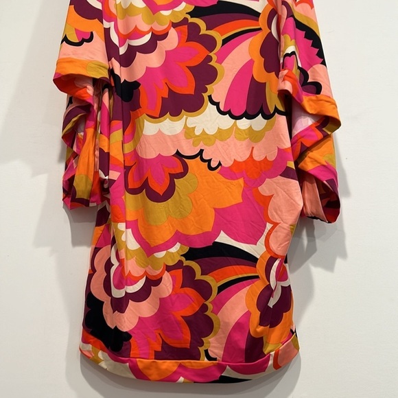 Trina Turk FAN FAIRE SWIM TUNIC DRESS psychedelic floral retro mini women’s XL - Picture 6 of 13